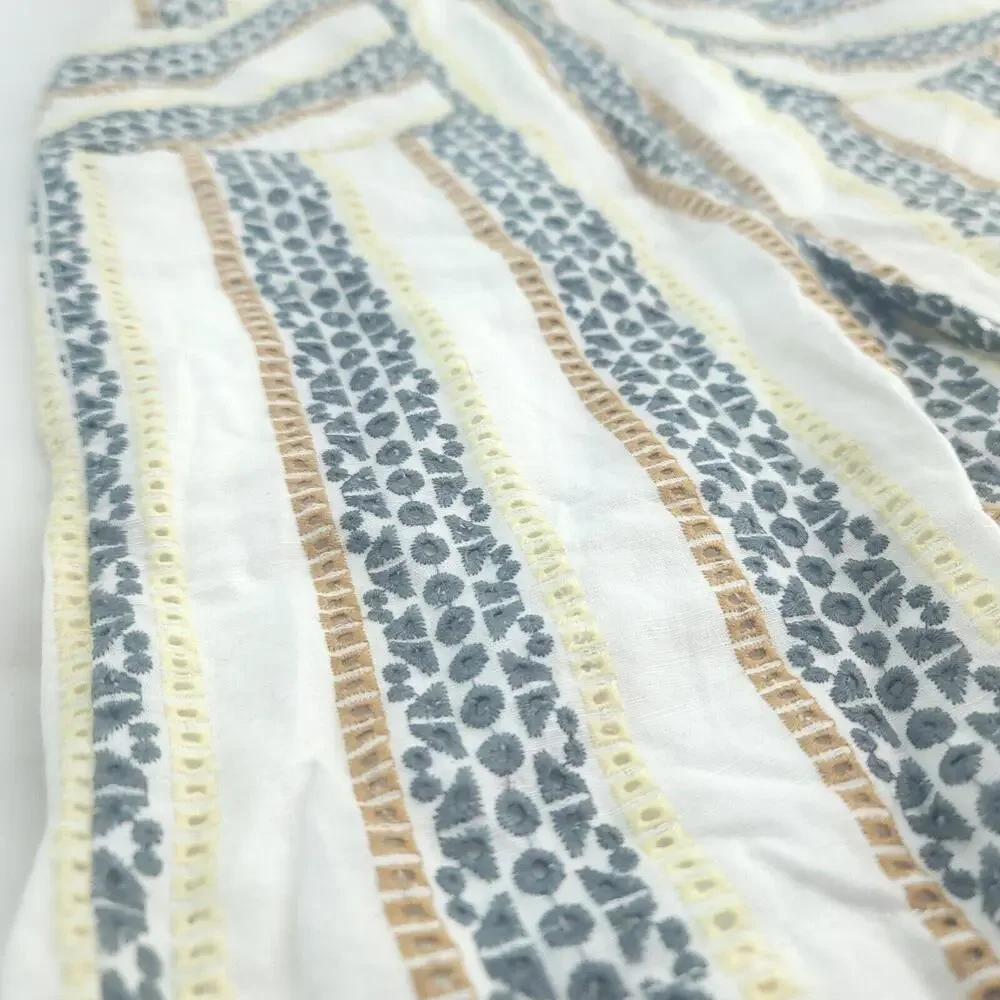 Anthropologie Cream Blue Striped Pockets Buttons Size 4 Pencil Skirt